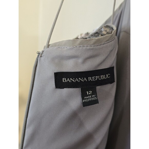 BANANA REPUBLIC Strappy Silver Sequin Mini Dress Size 12 Silk Overlay Party - Picture 10 of 12